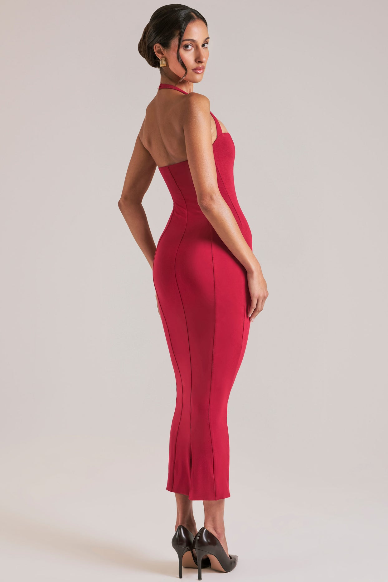 Halterneck Midaxi Dress in Cherry Red - 8