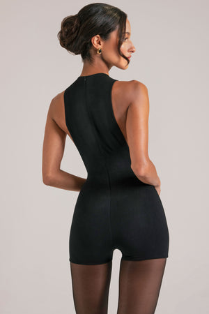 High-Neck Romper  in Black