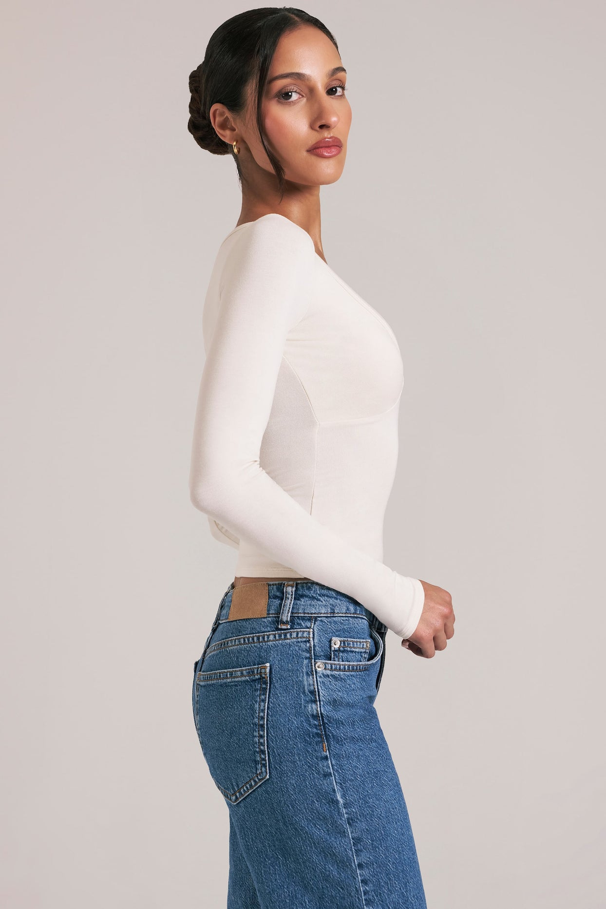 V-Neck Long-Sleeve Top  in Vanilla - 3