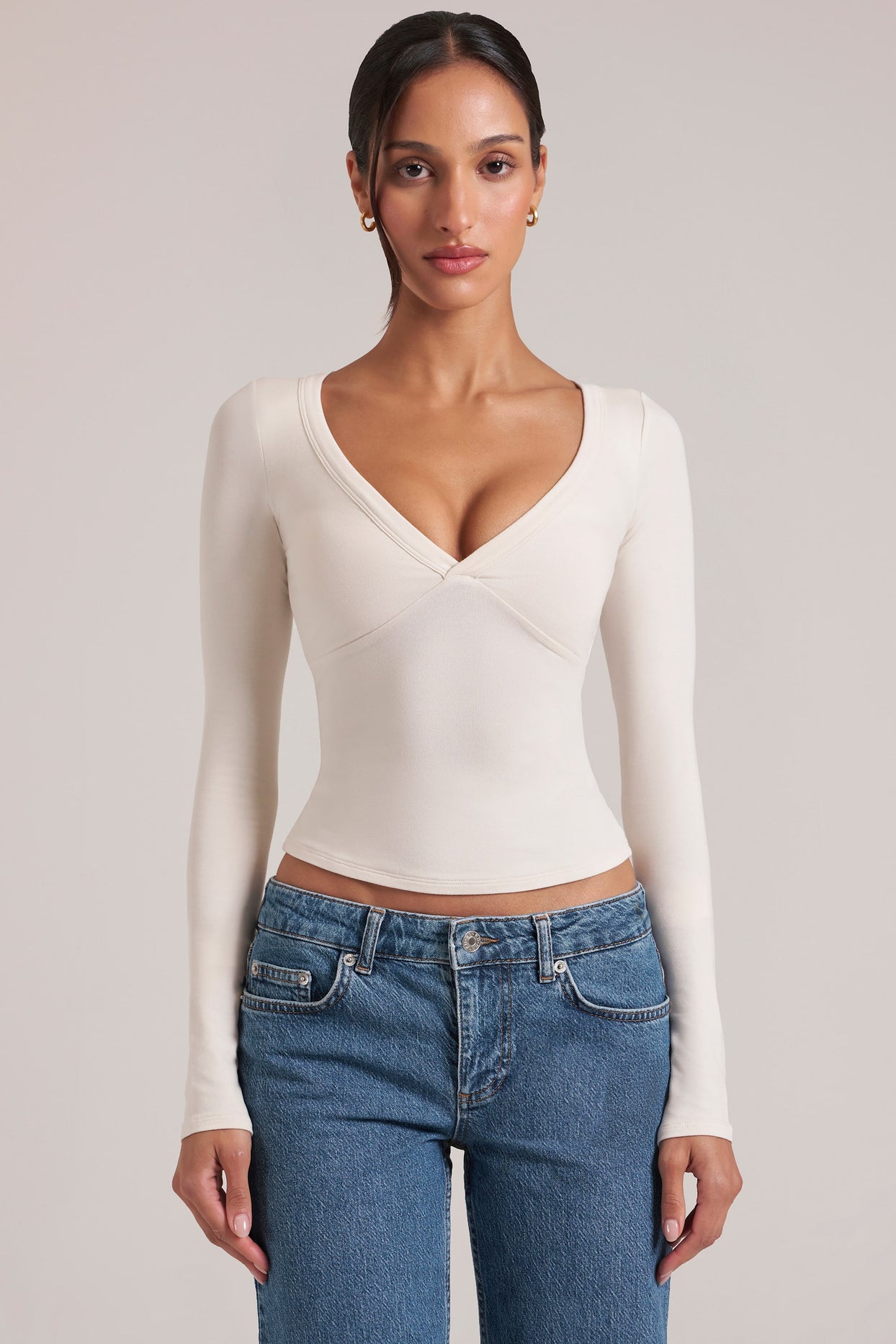 V-Neck Long-Sleeve Top  in Vanilla - 5