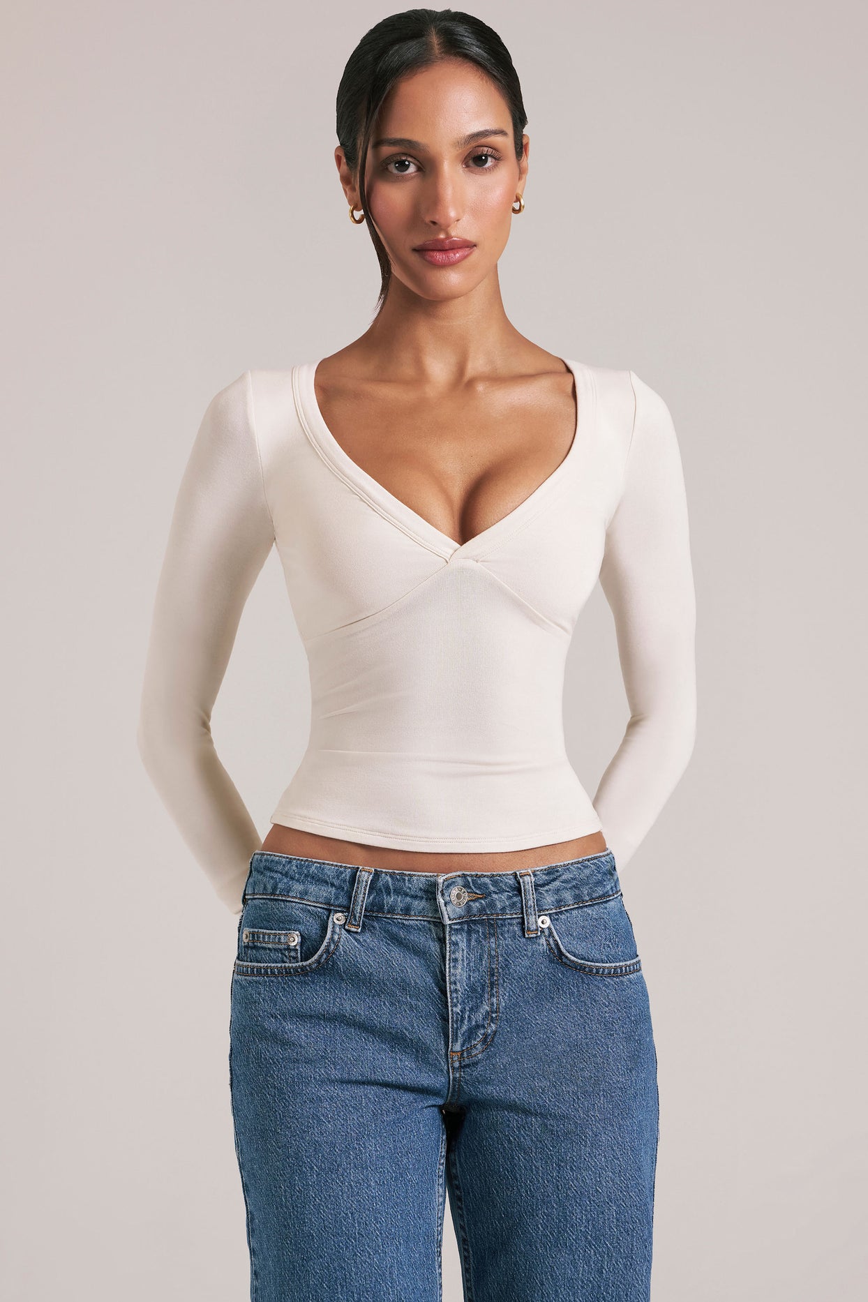 V-Neck Long-Sleeve Top  in Vanilla - 6