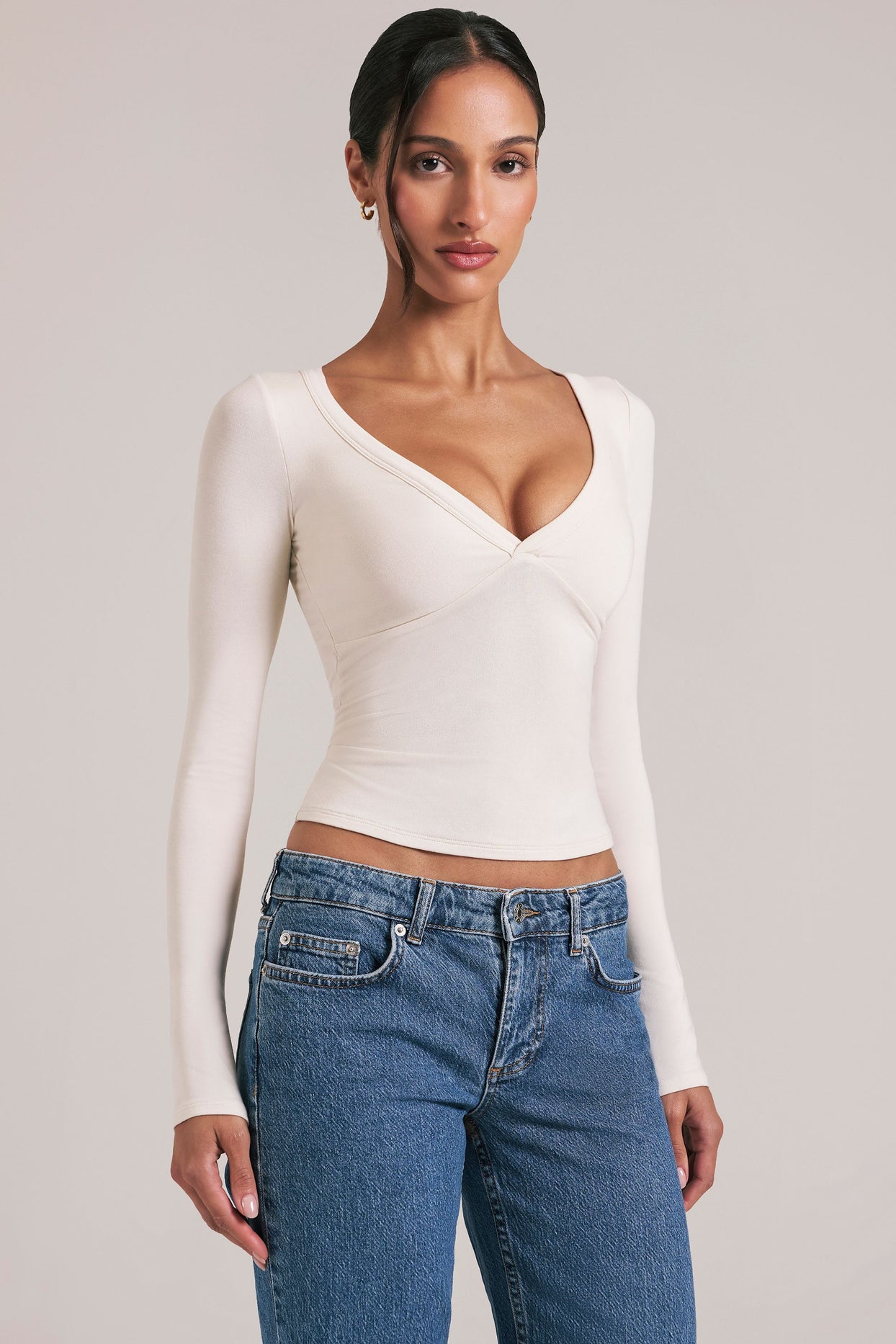 V-Neck Long-Sleeve Top  in Vanilla - 7