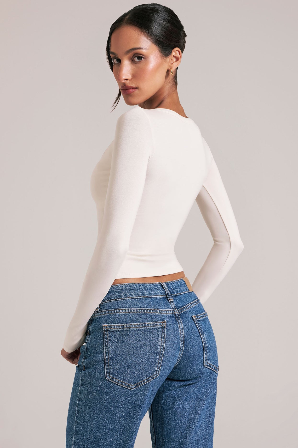 V-Neck Long-Sleeve Top  in Vanilla - 8