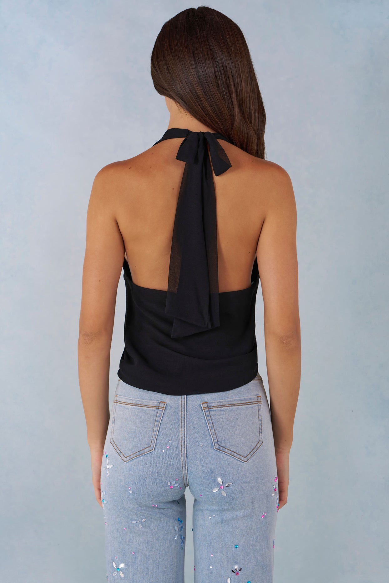 Deep Plunge Halterneck Top in Black - 6