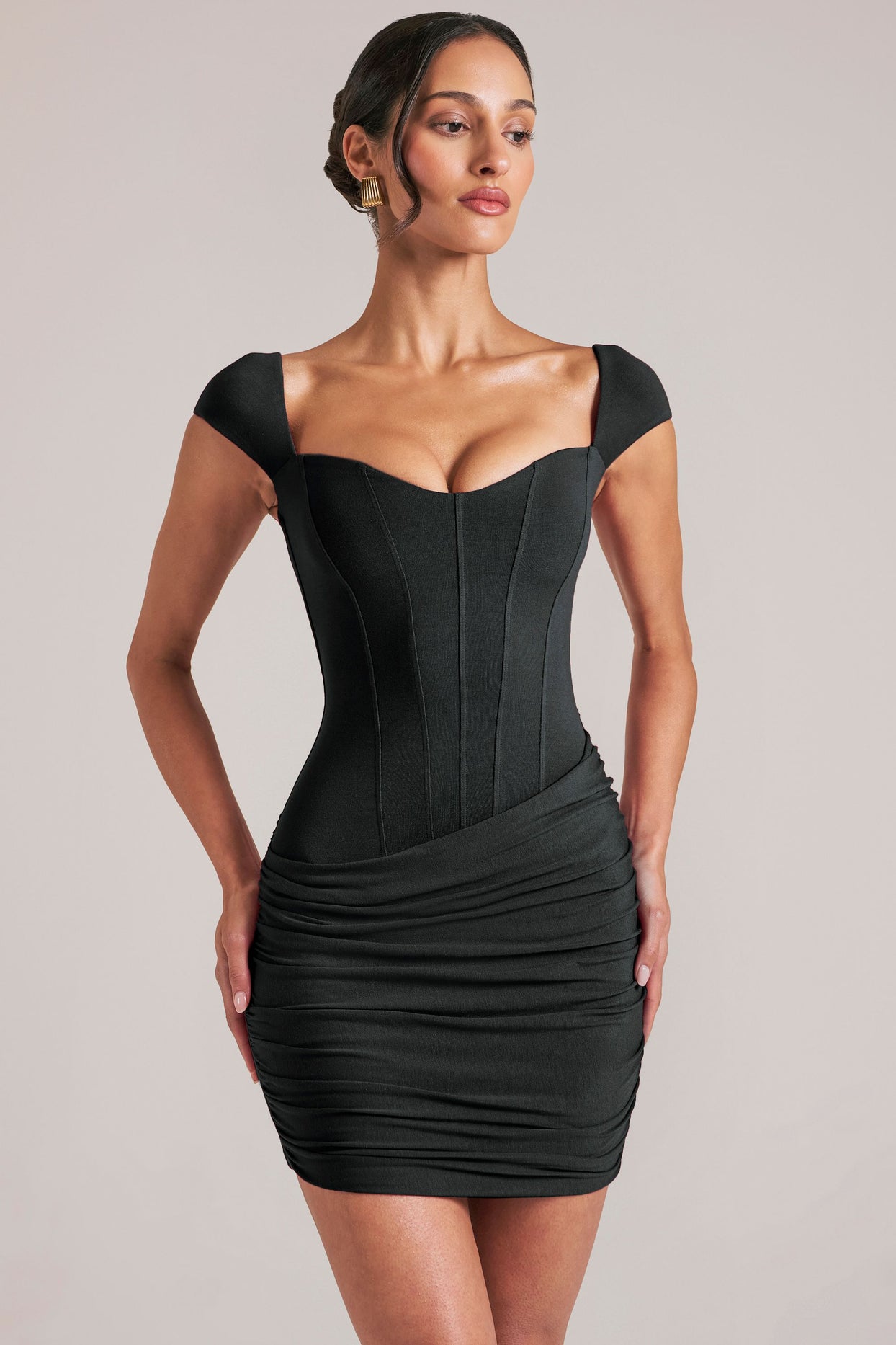 Sweetheart Neckline Mini Dress in Black - 8