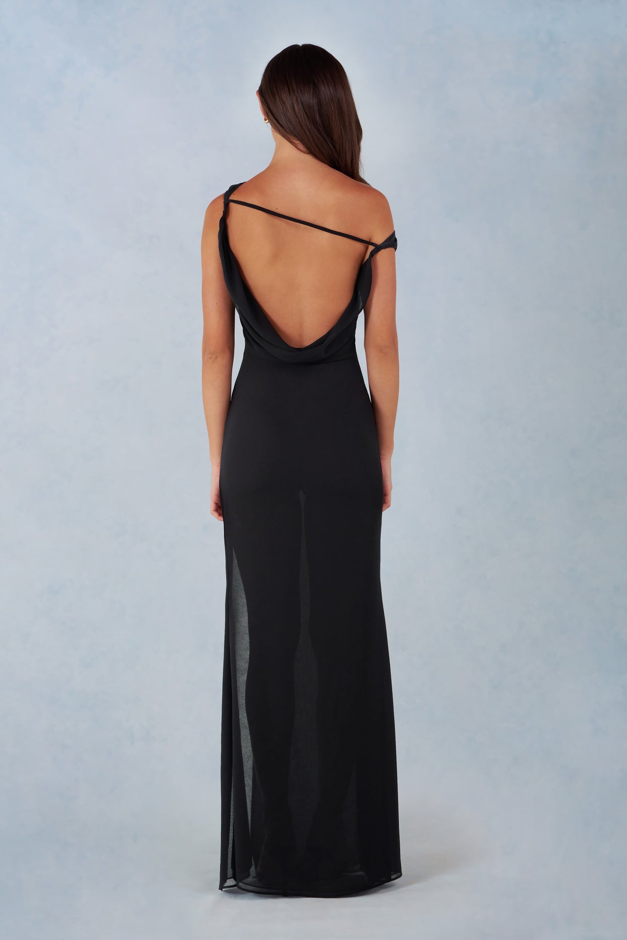 One-Shoulder Maxi Dress in Black - 7