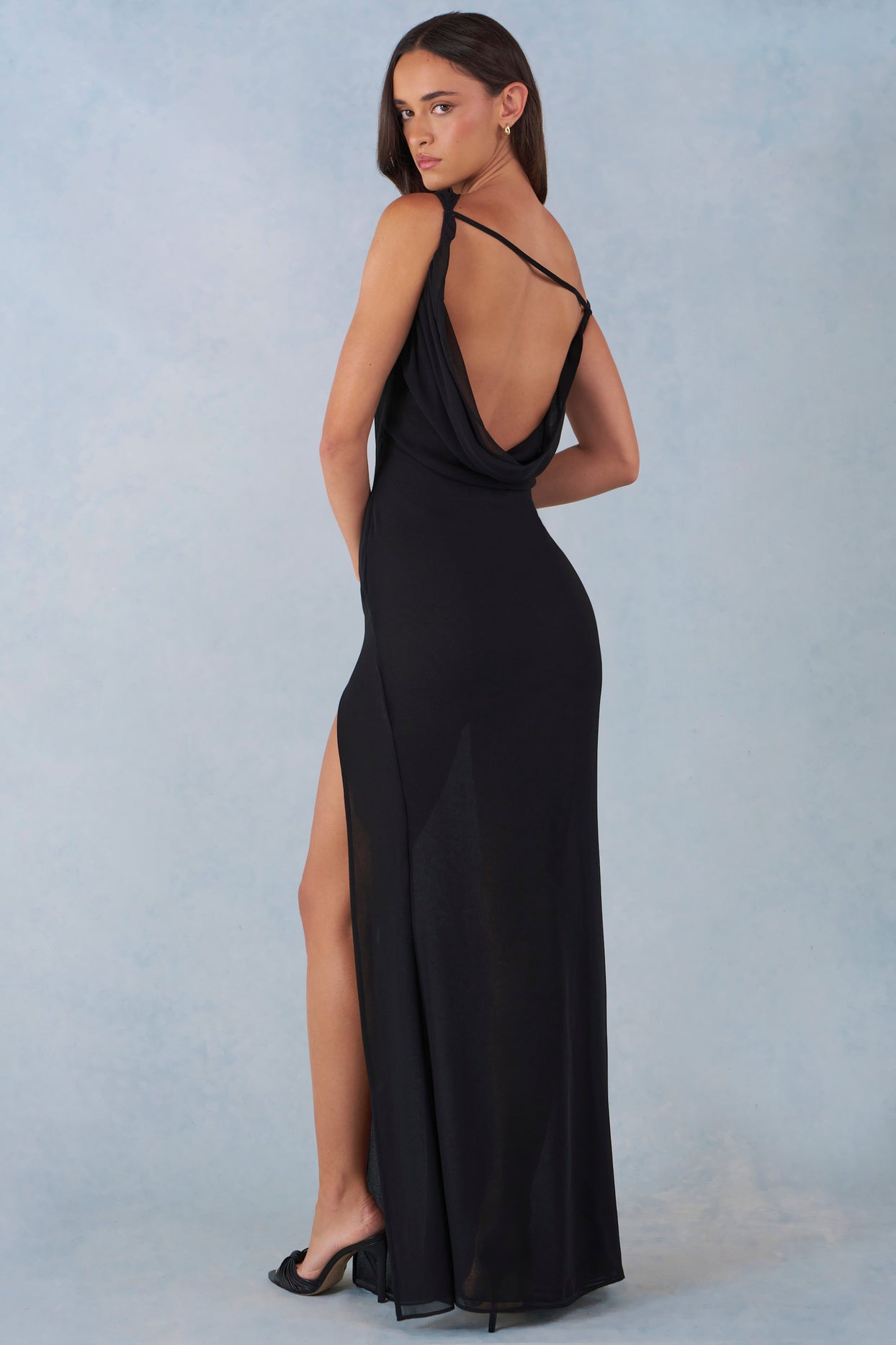 One-Shoulder Maxi Dress in Black - 5