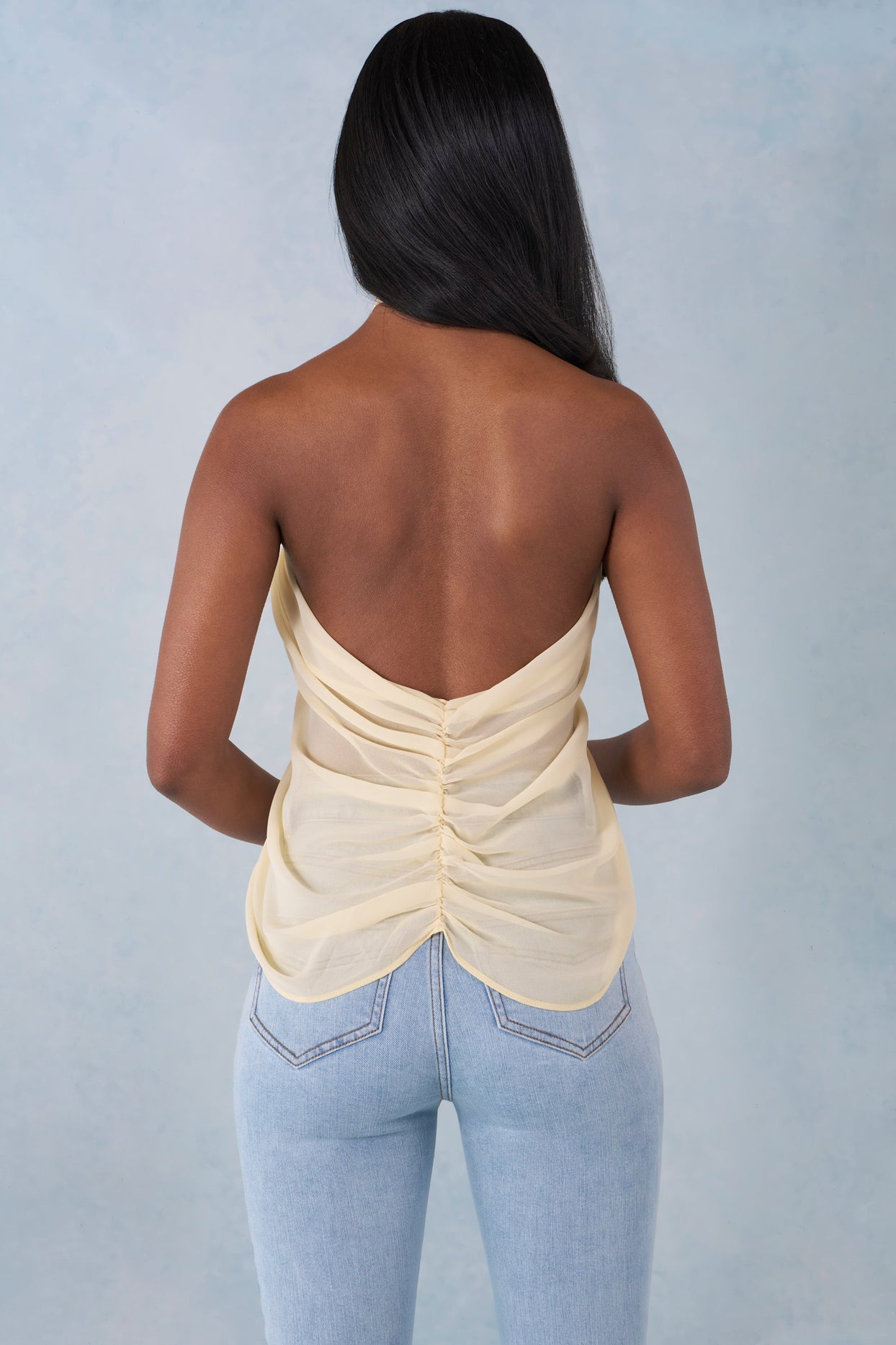 Halterneck Open-Front Top in Butter Yellow - 5