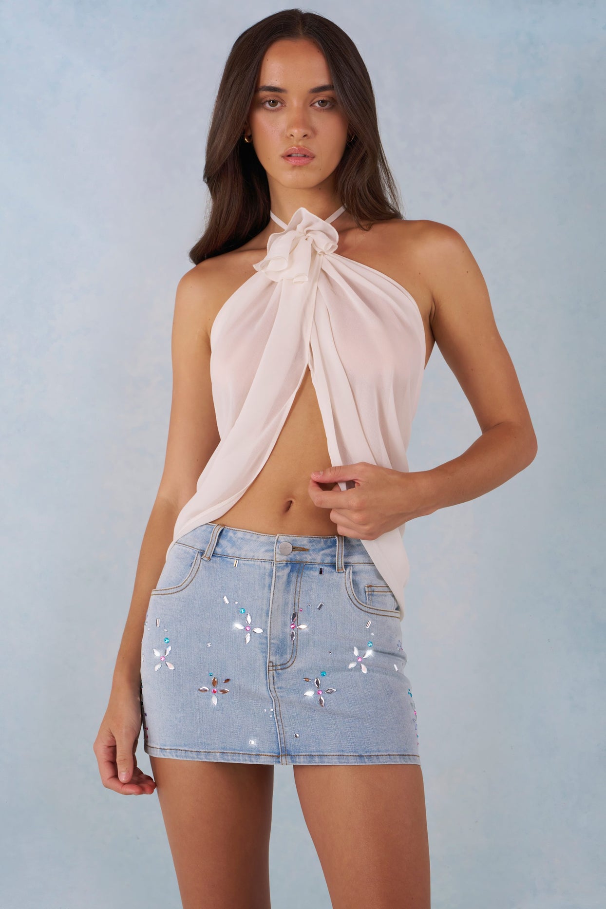 Halterneck Open-Front Top in Ivory - 5