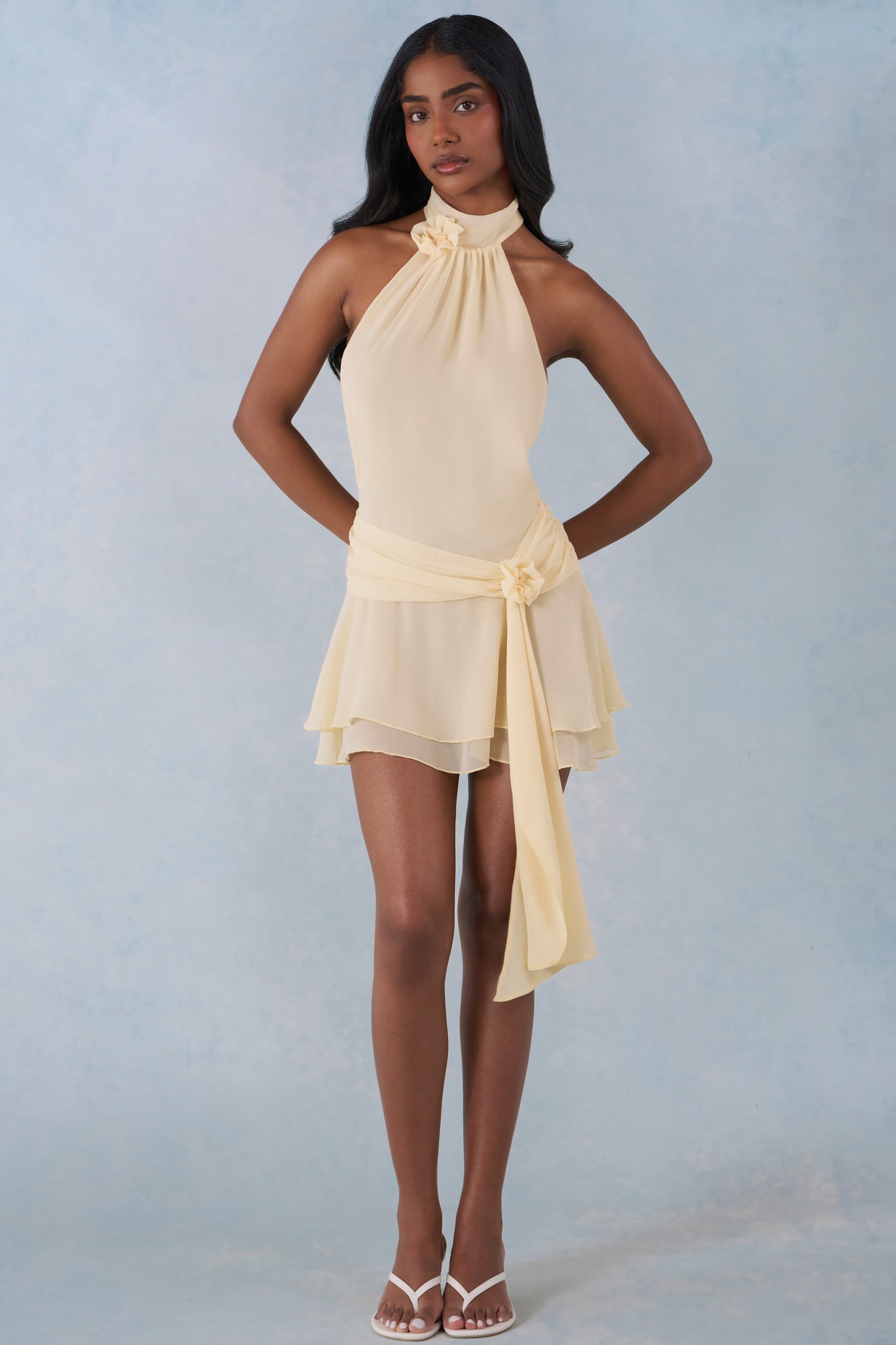 Halterneck Mini Dress in Butter Yellow - 1