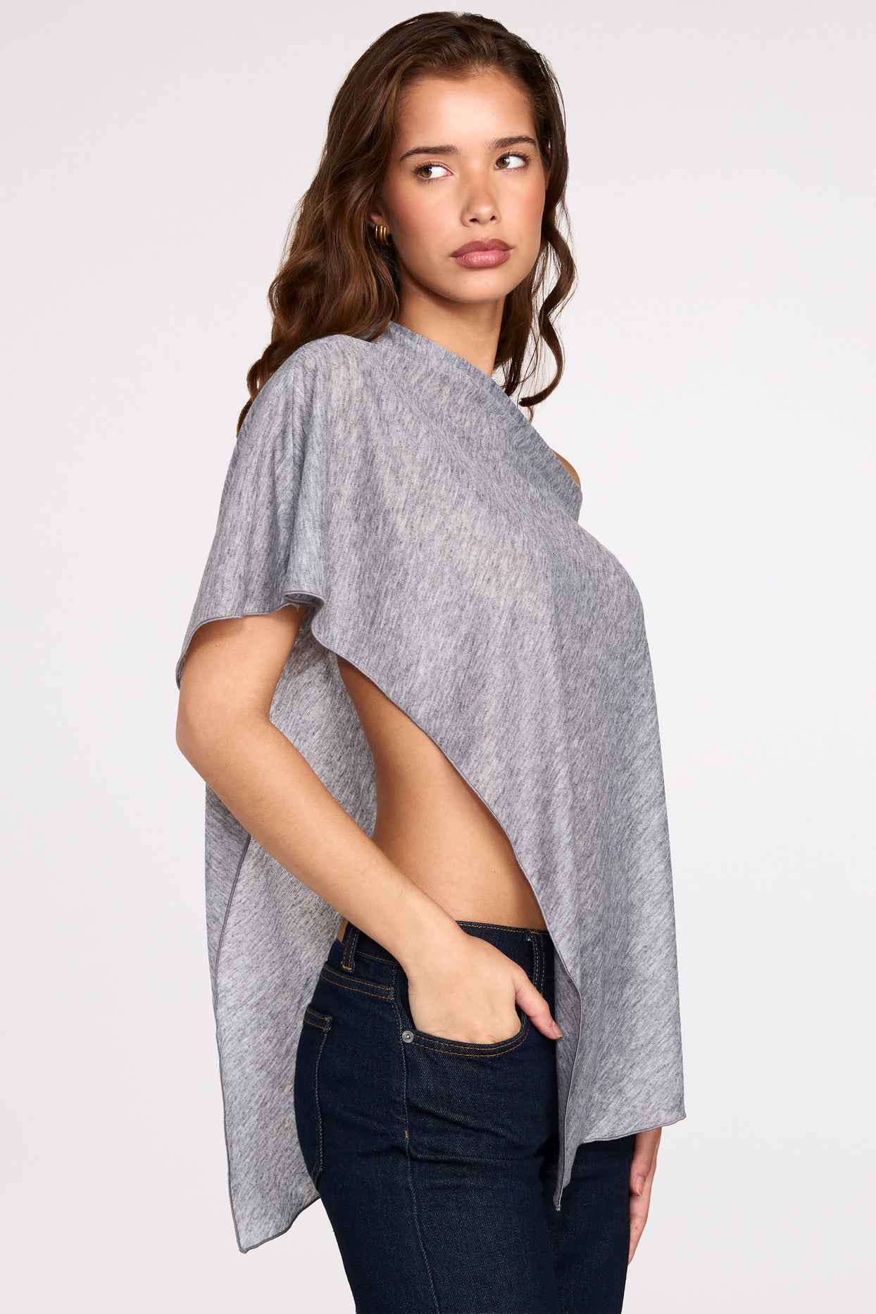 Sheer Jersey Poncho in Grey - 2