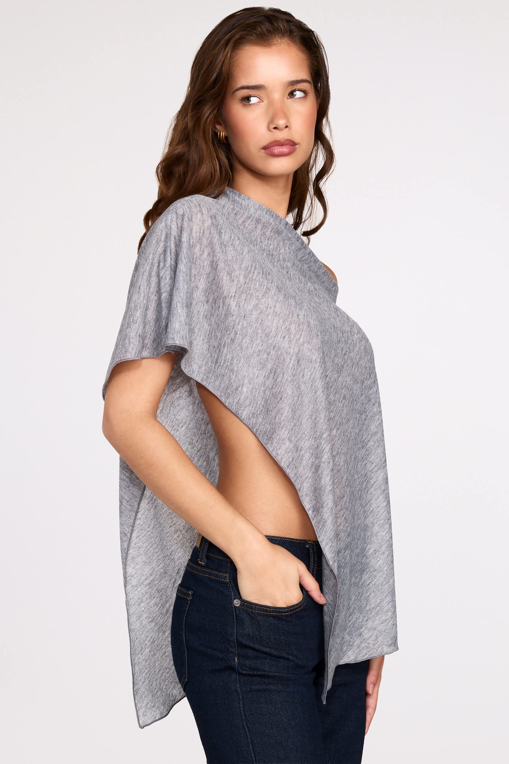 Sheer Jersey Poncho in Grey - 2