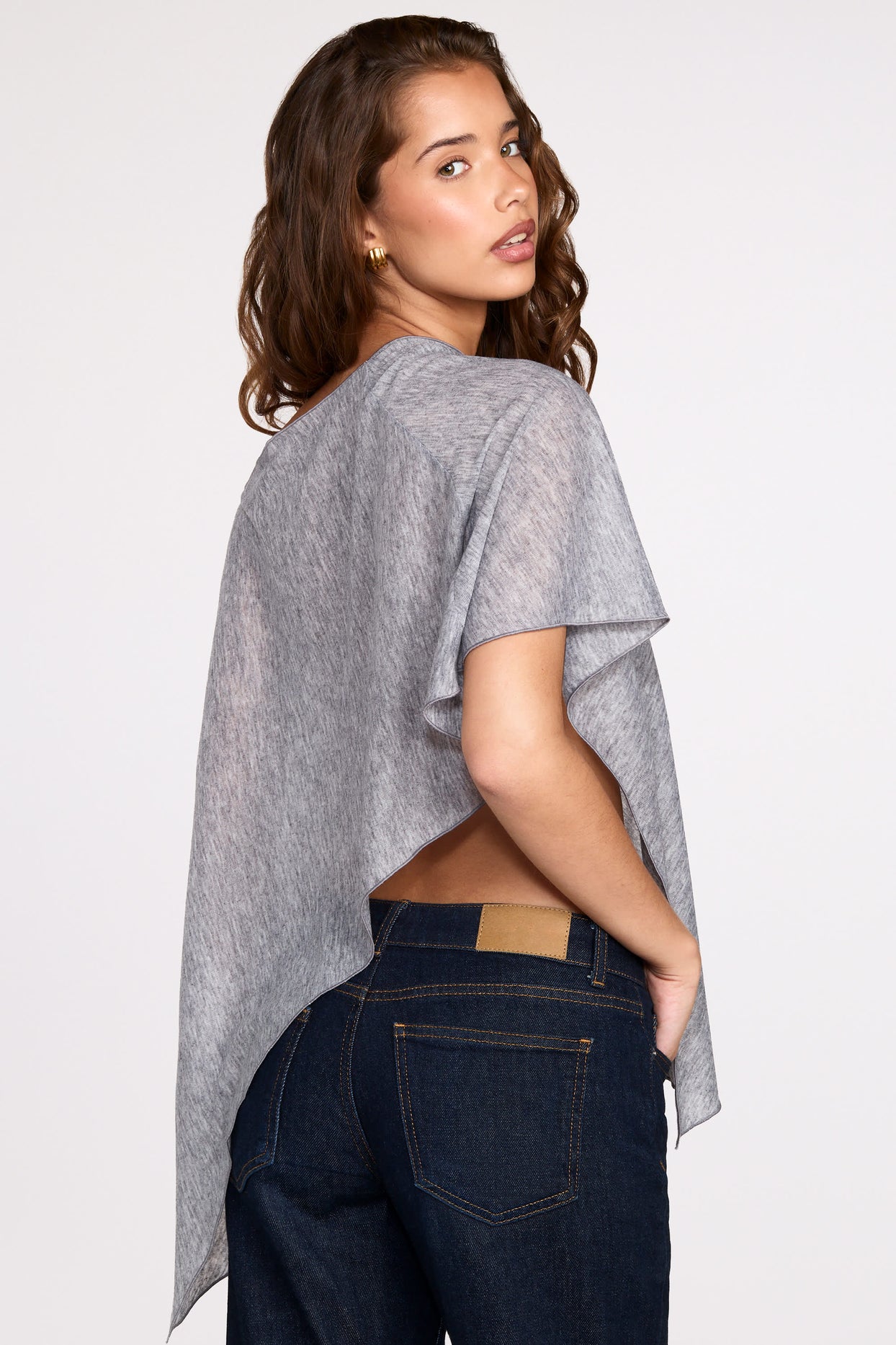 Sheer Jersey Poncho in Grey - 8
