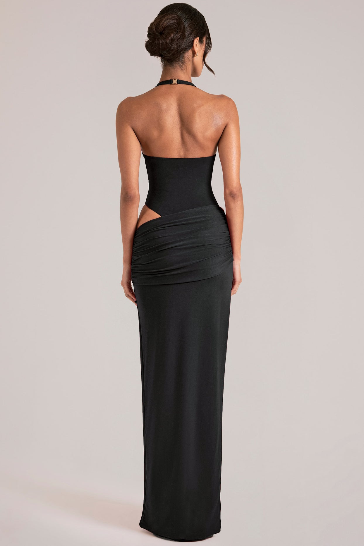 Deep Plunge Halterneck Maxi Dress in Black - 7