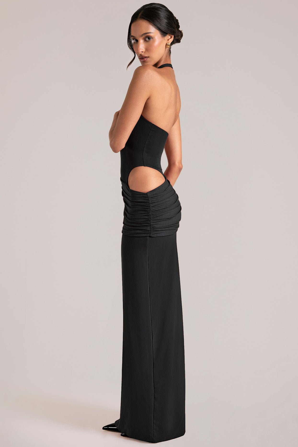 Deep Plunge Halterneck Maxi Dress in Black - 6