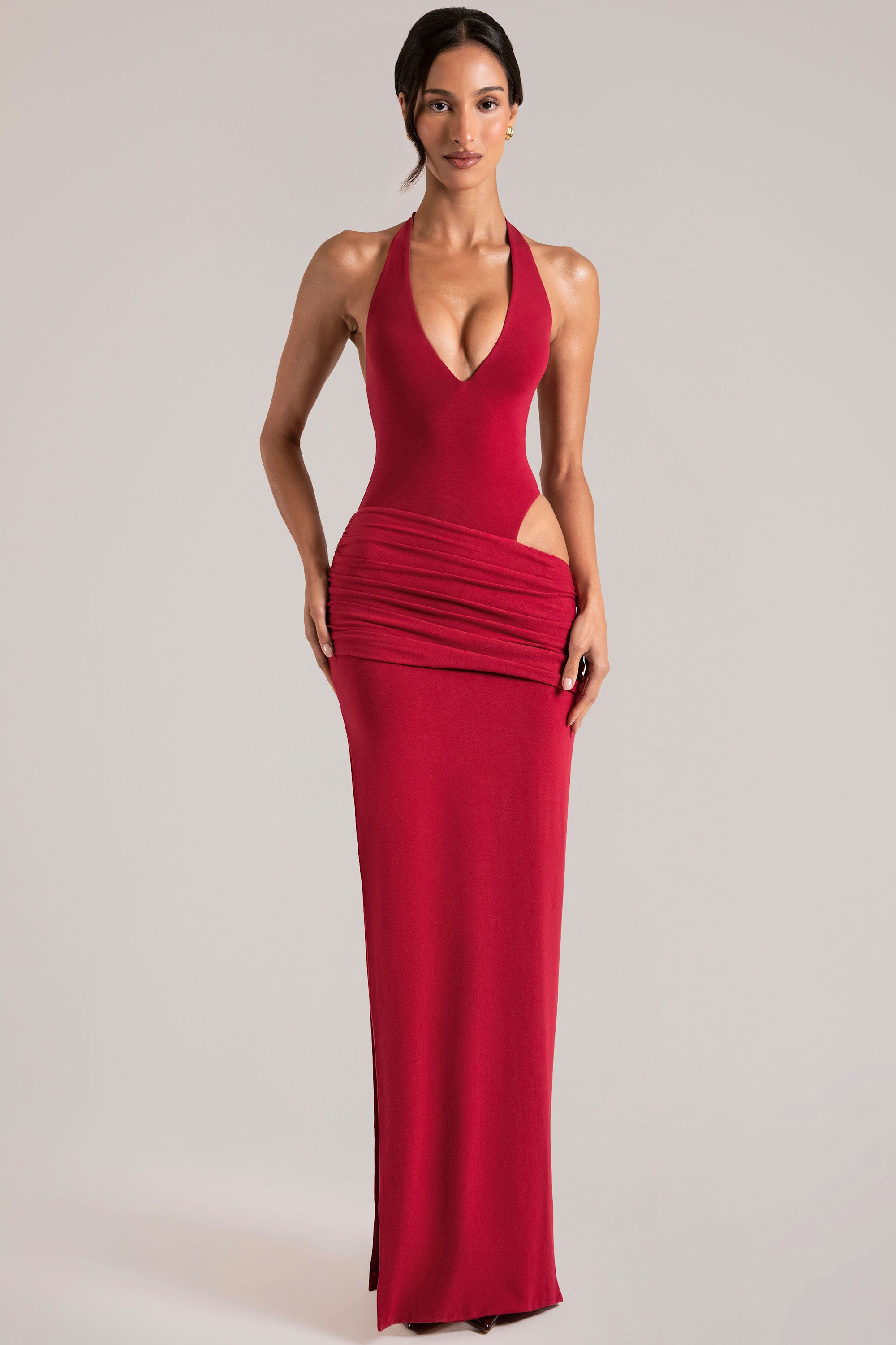 red prom dress oh polly Embellished Appliqu Soft-Scoop Corset Gown in Wine Red