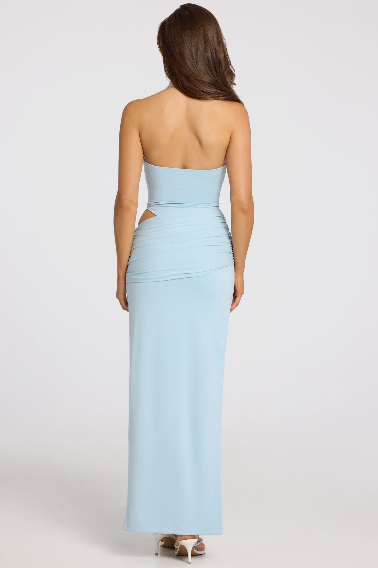 Deep Plunge Halterneck Maxi Dress in Powder Blue - 6