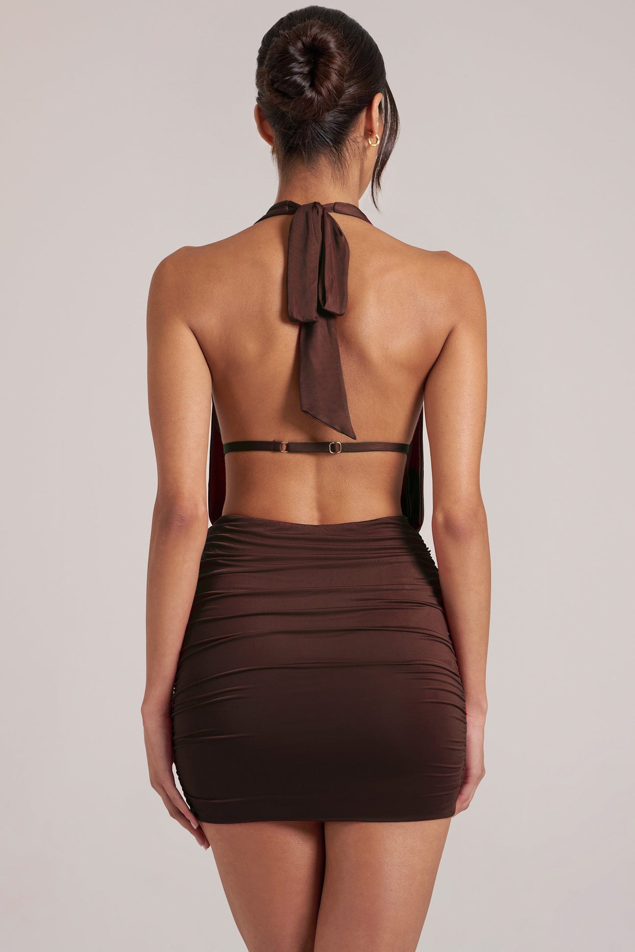 Draped Cowl Mini Dress in Chocolate Brown - 6