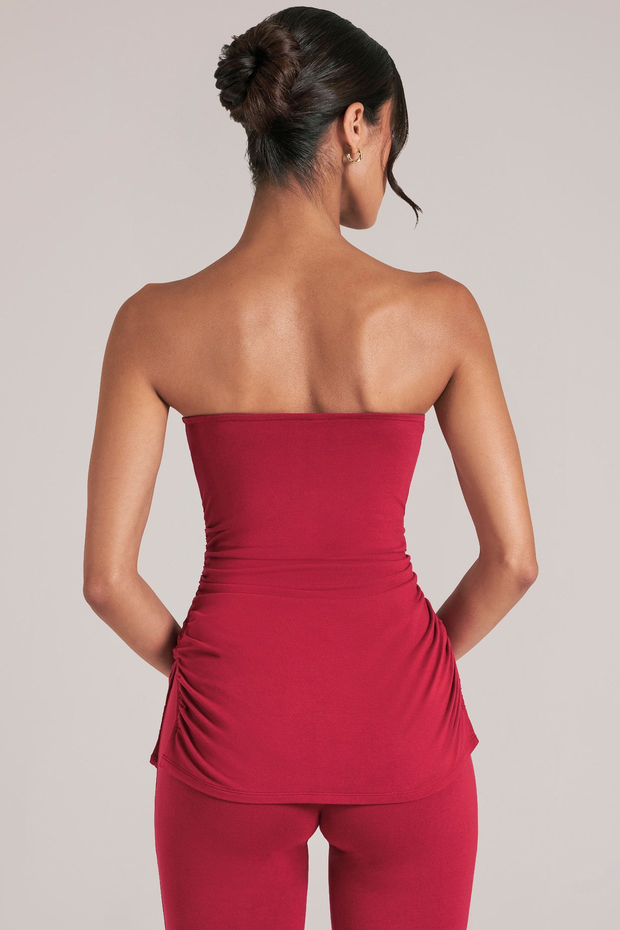 Bandeau Longline Top in Cherry Red - 2