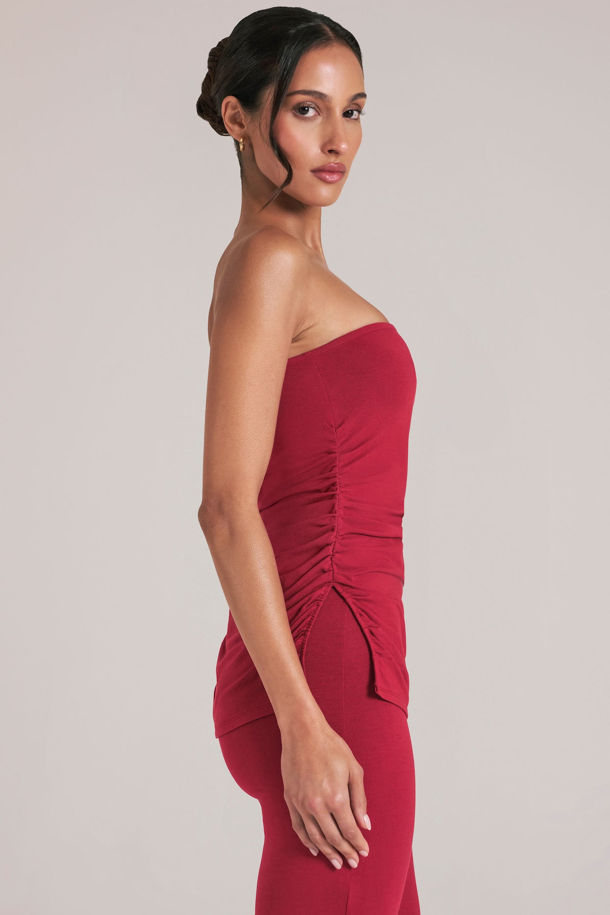 Bandeau Longline Top in Cherry Red - 3