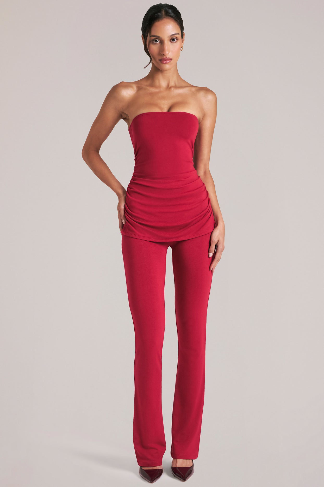 Mid-Rise Fitted Trousers  in Cherry Red - 7