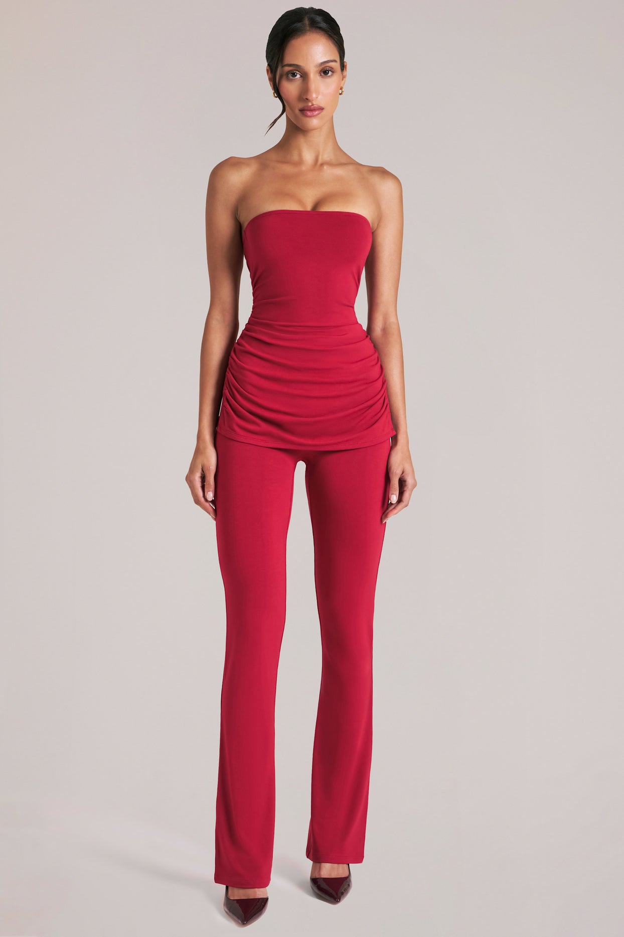Mid-Rise Fitted Trousers  in Cherry Red - 4
