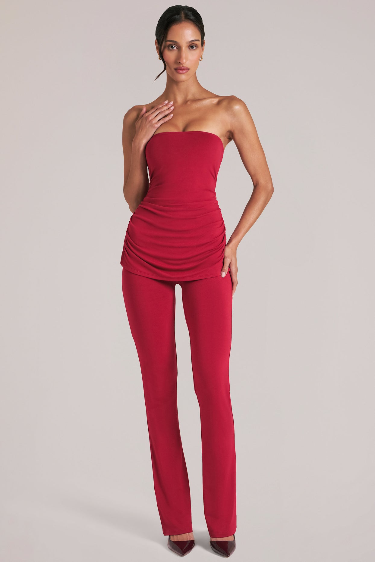 Mid-Rise Fitted Trousers  in Cherry Red - 5