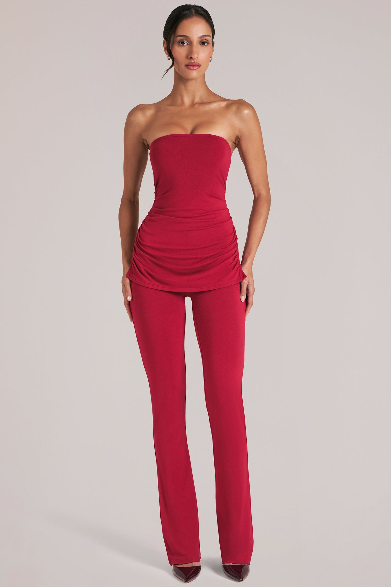 Mid-Rise Fitted Trousers  in Cherry Red - 8