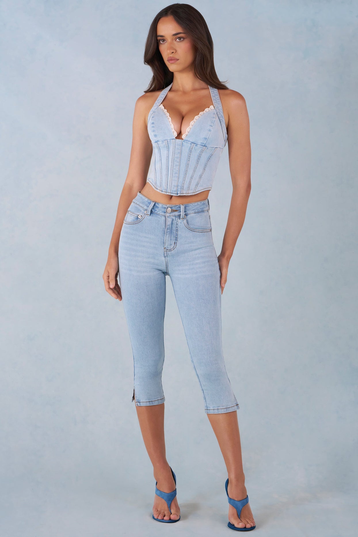 Mid-Rise Denim Capri Jeans in Light Denim - 8