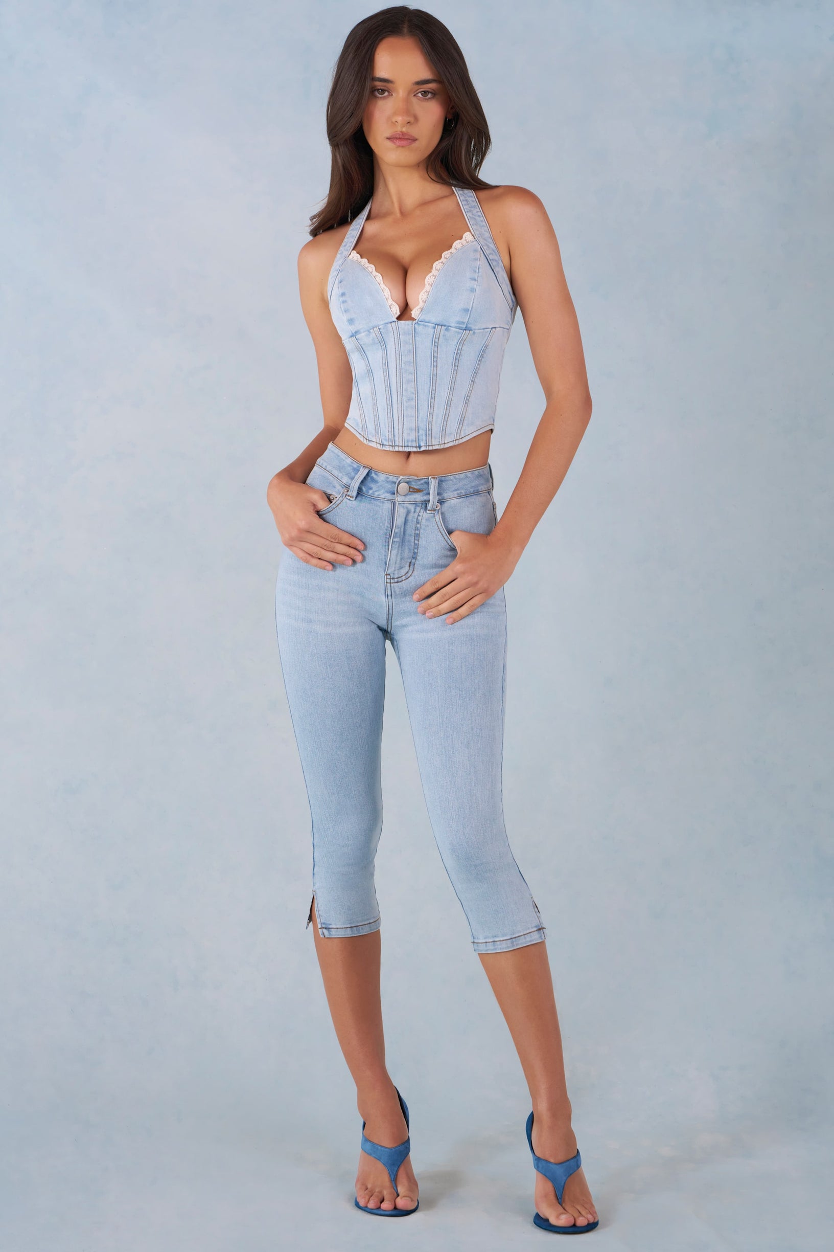 Mid-Rise Denim Capri Jeans in Light Denim - 1