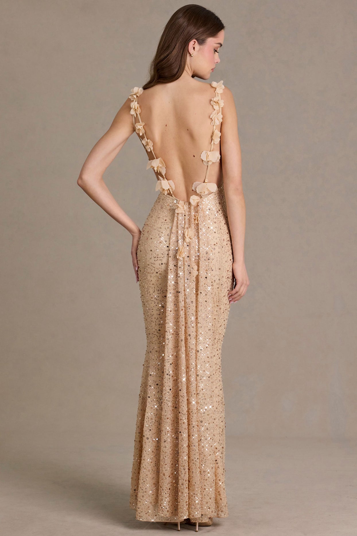 Embellished Open-Back Maxi Dress in Gold - 5