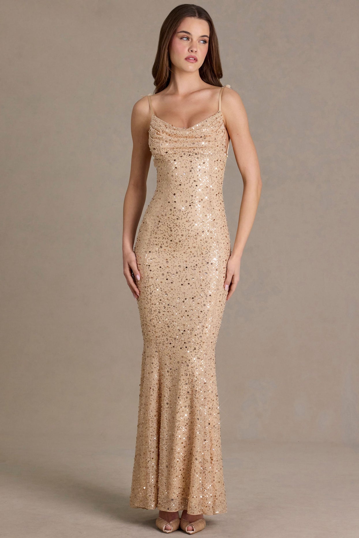 Embellished Open-Back Maxi Dress in Gold - 7