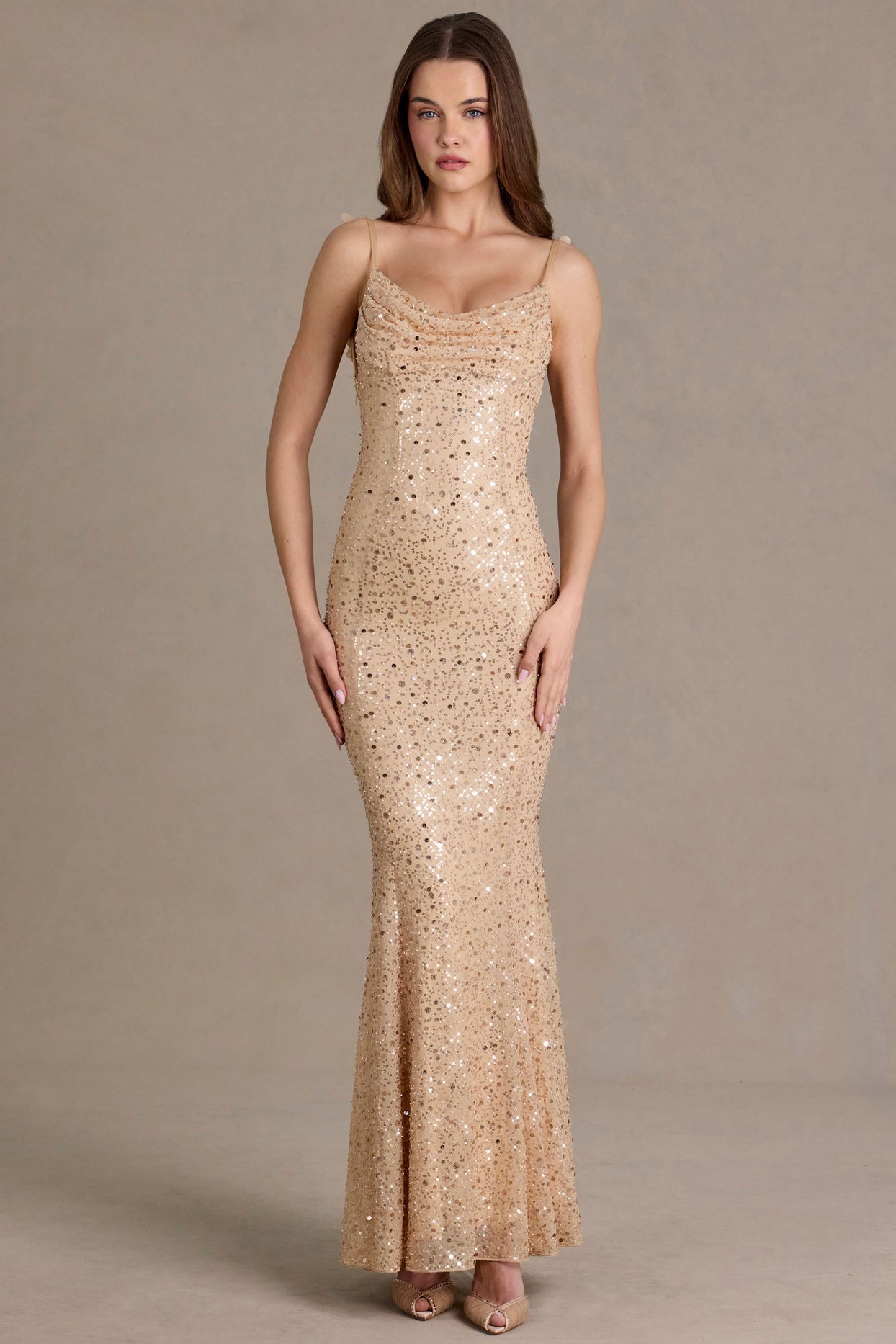 Embellished Open-Back Maxi Dress in Gold - 8