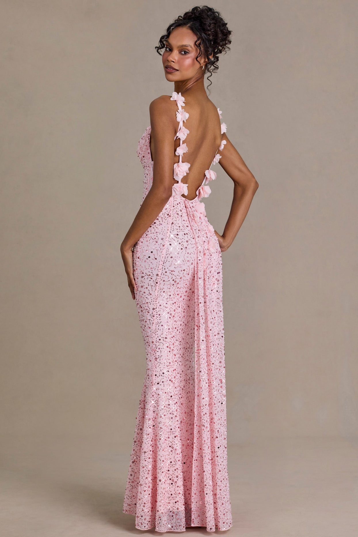 Embellished Open-Back Maxi Dress in Baby Pink - 7
