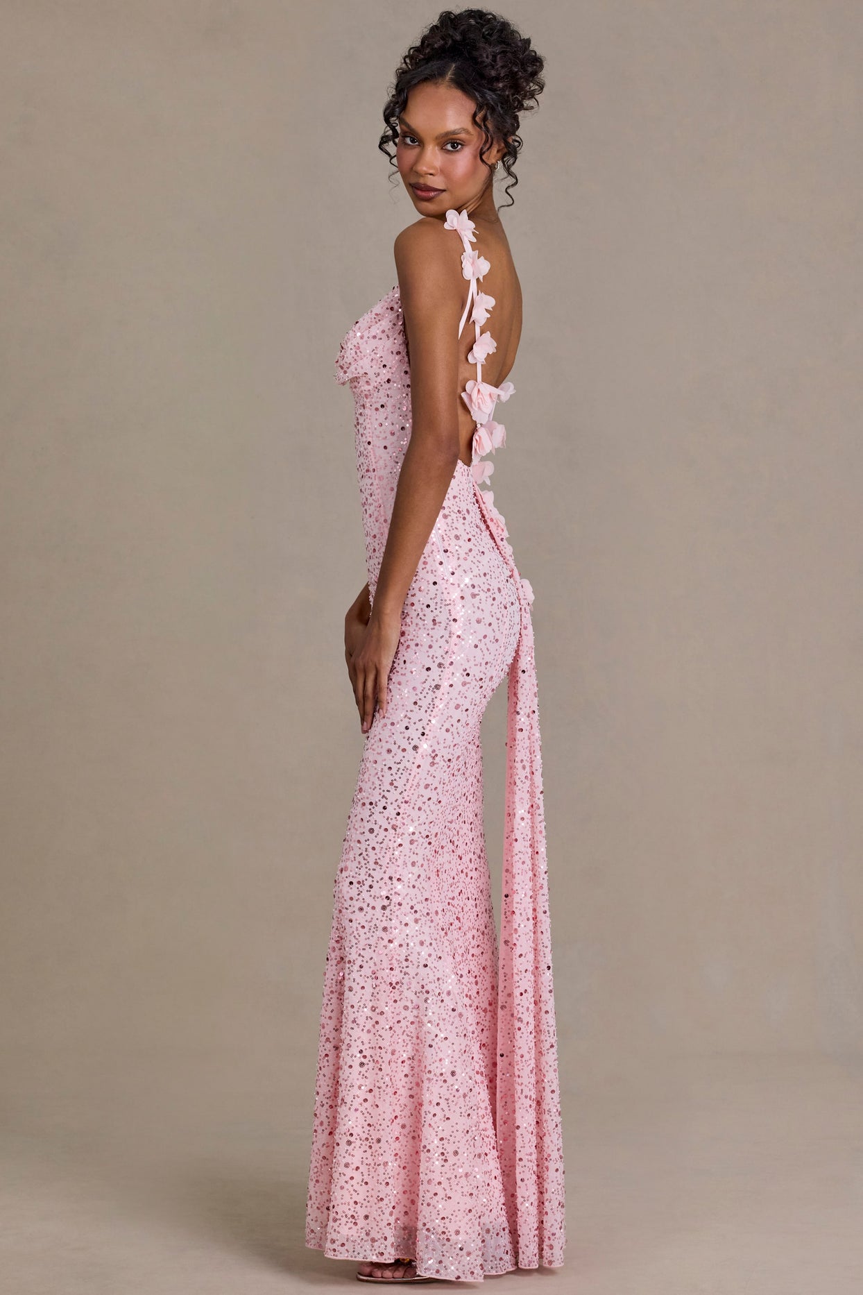 Embellished Open-Back Maxi Dress in Baby Pink - 3