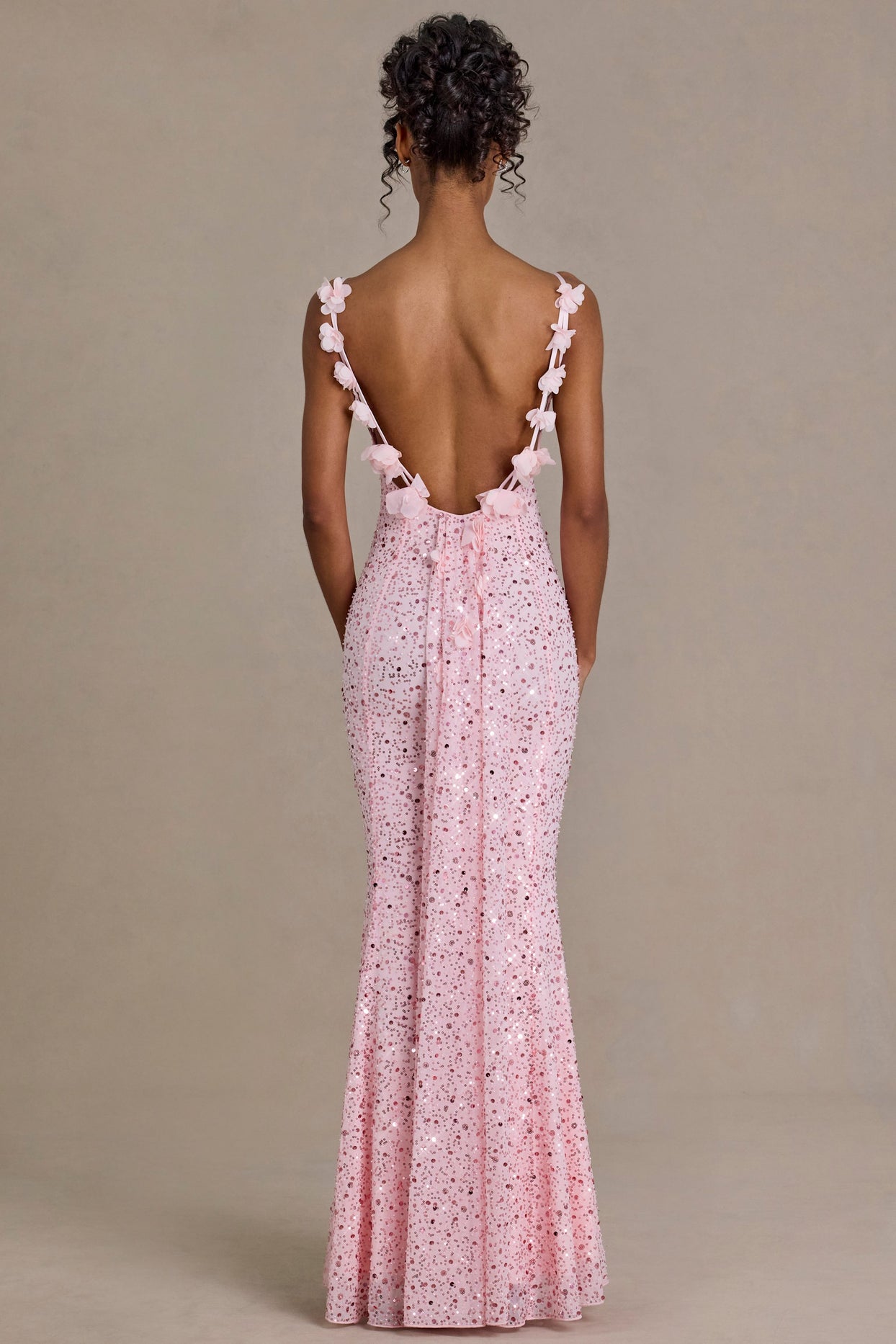 Embellished Open-Back Maxi Dress in Baby Pink - 5