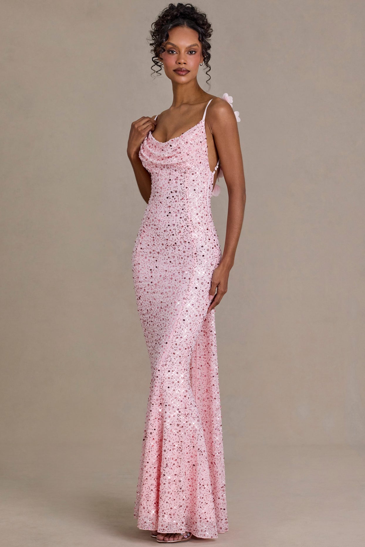Embellished Open-Back Maxi Dress in Baby Pink - 6