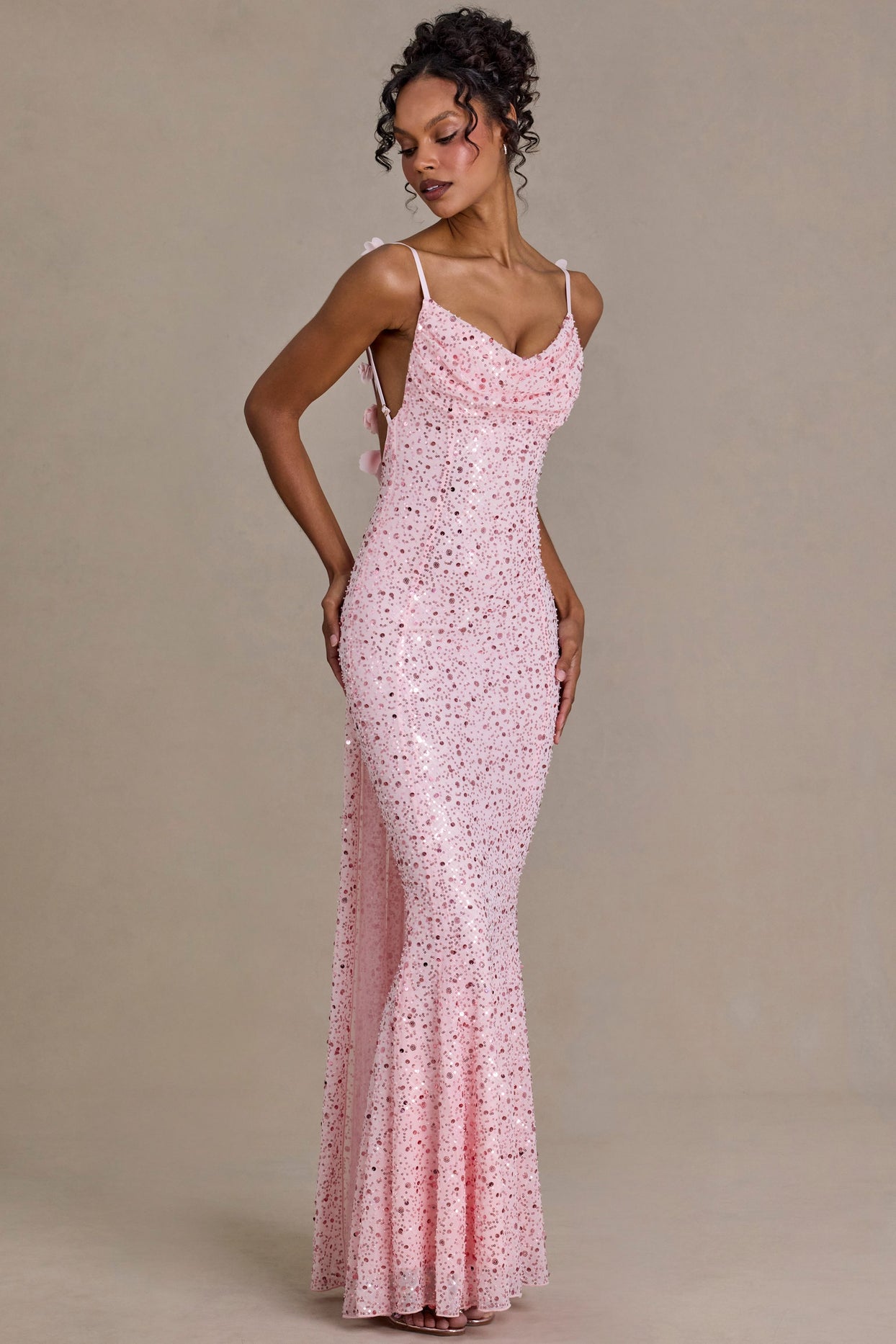 Embellished Open-Back Maxi Dress in Baby Pink - 4