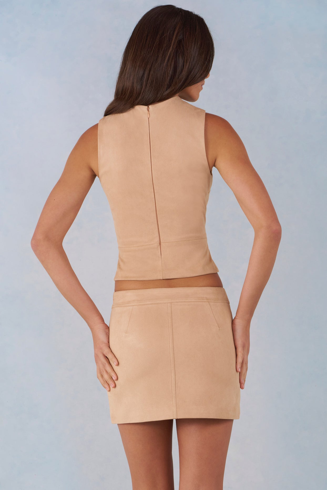 Faux Suede Mid-Rise Mini Skirt in Tan - 6