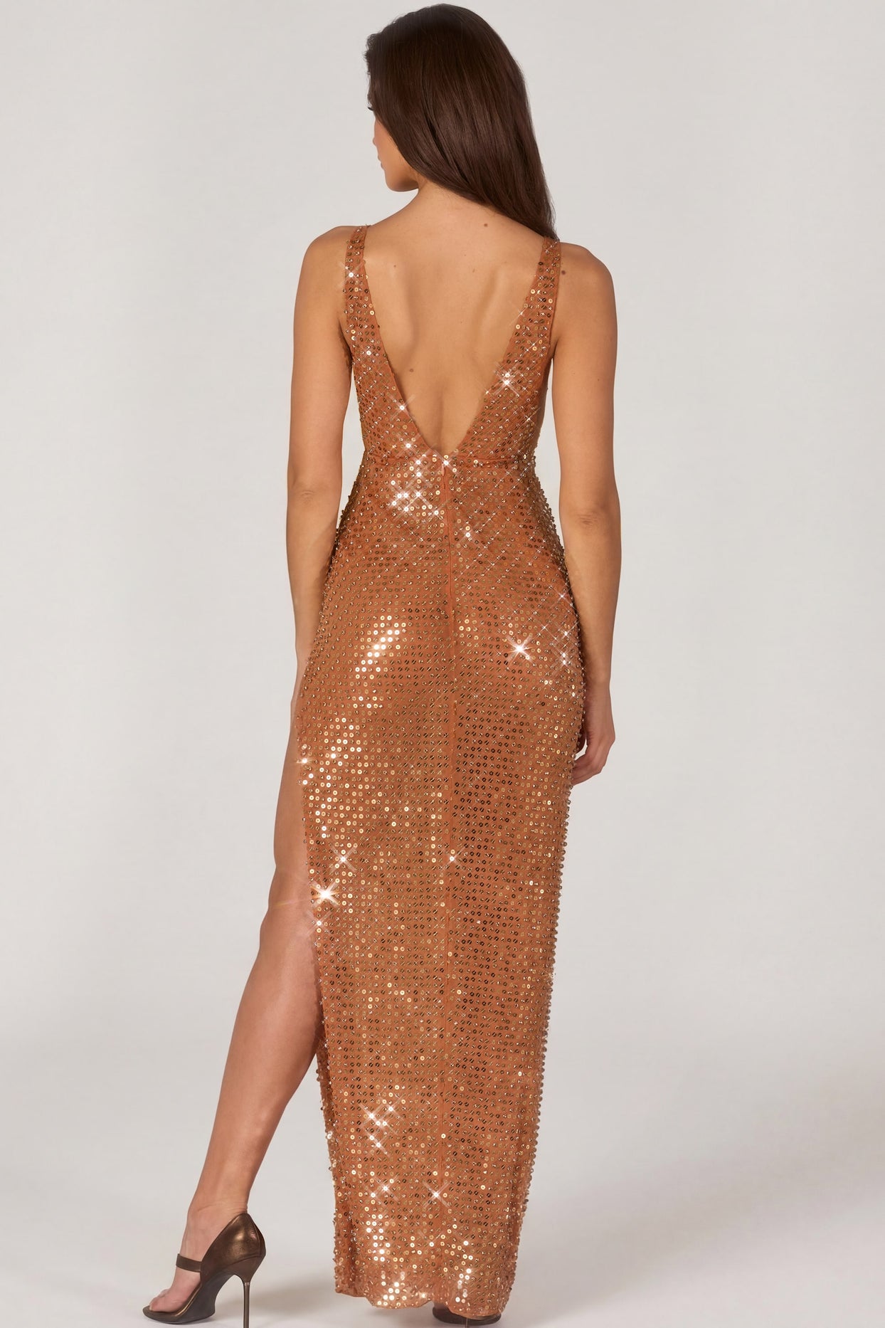 Embellished Maxi Dress in Bronze - 5