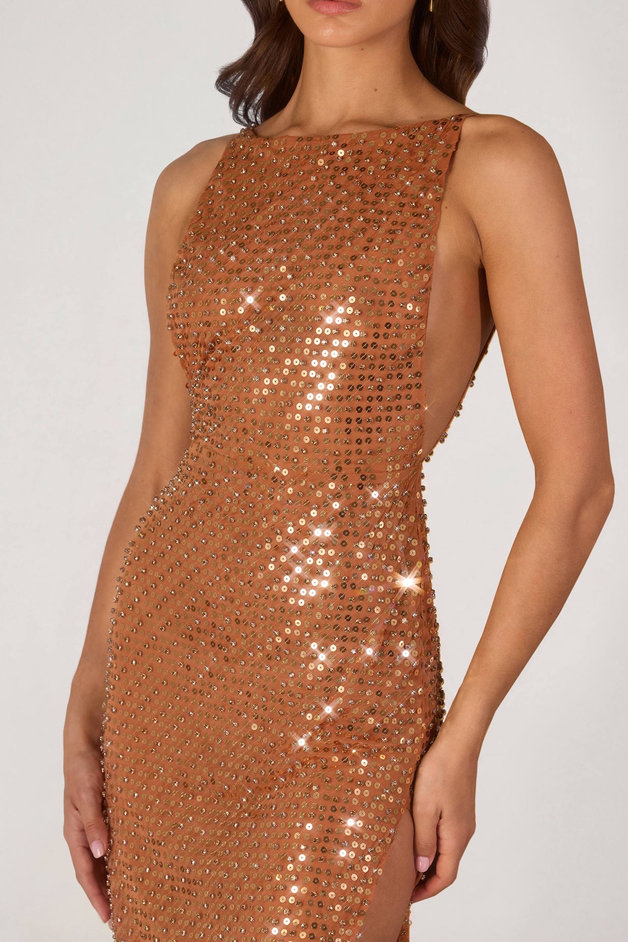 Embellished Maxi Dress in Bronze - 4