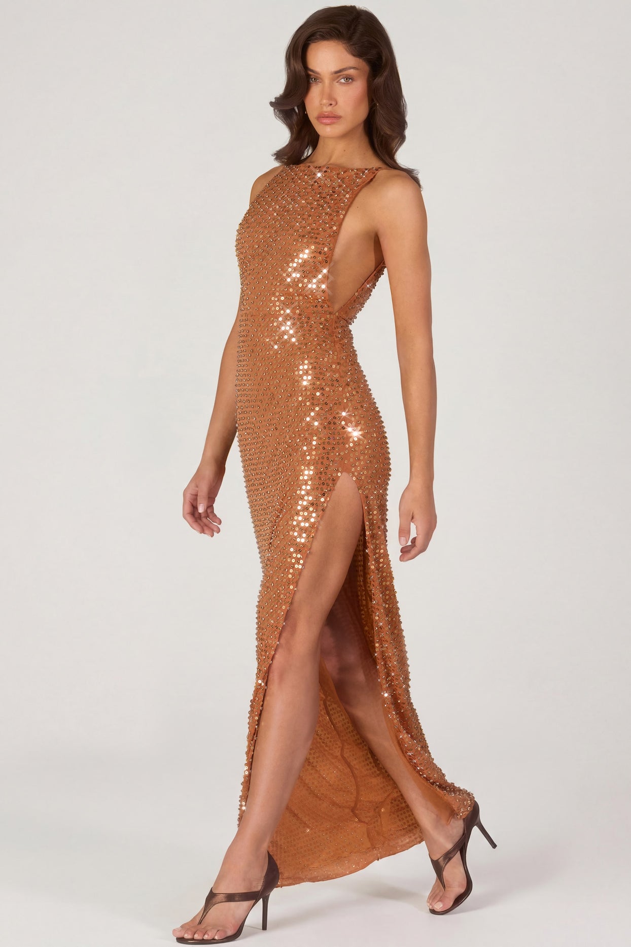 Embellished Maxi Dress in Bronze - 8