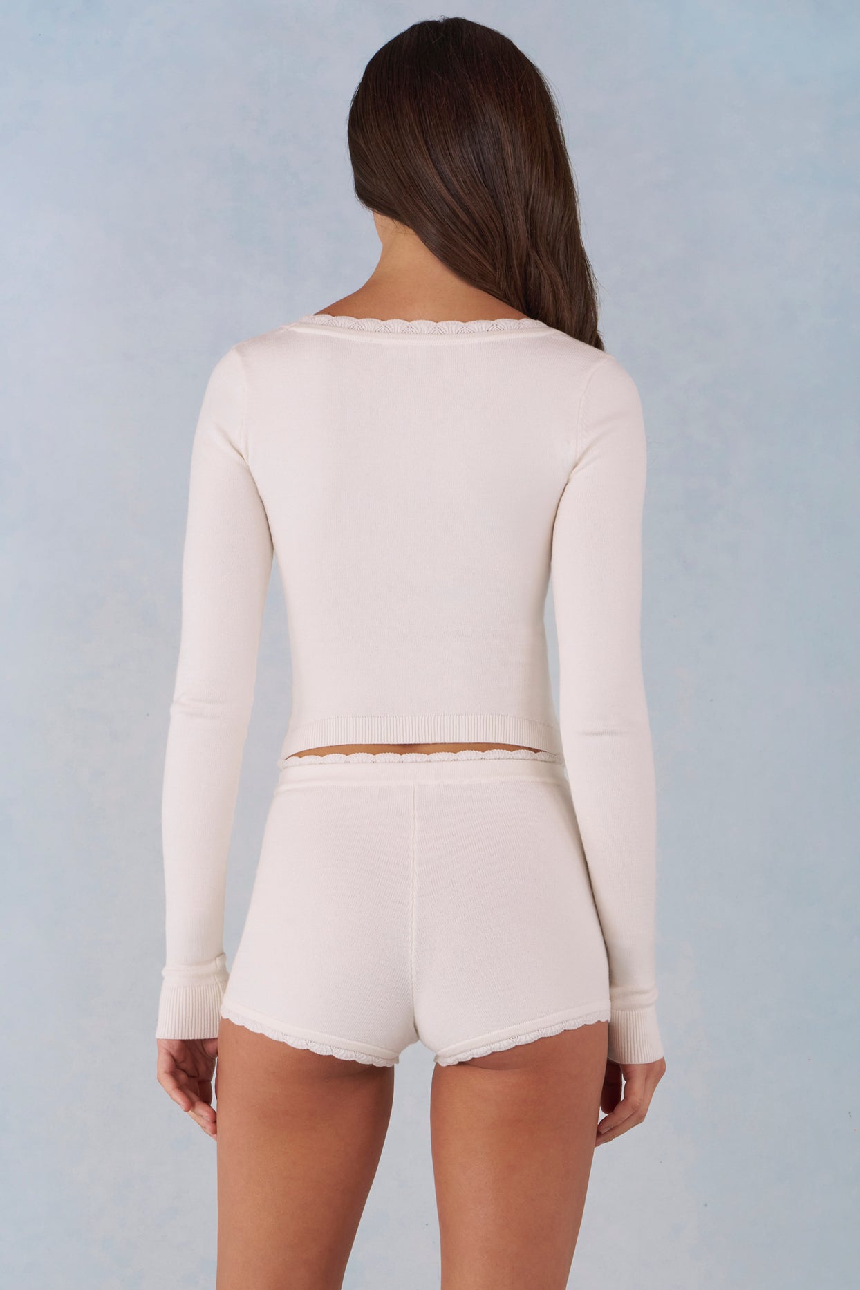 Knit Mid-Rise Mini Shorts in Ivory - 8
