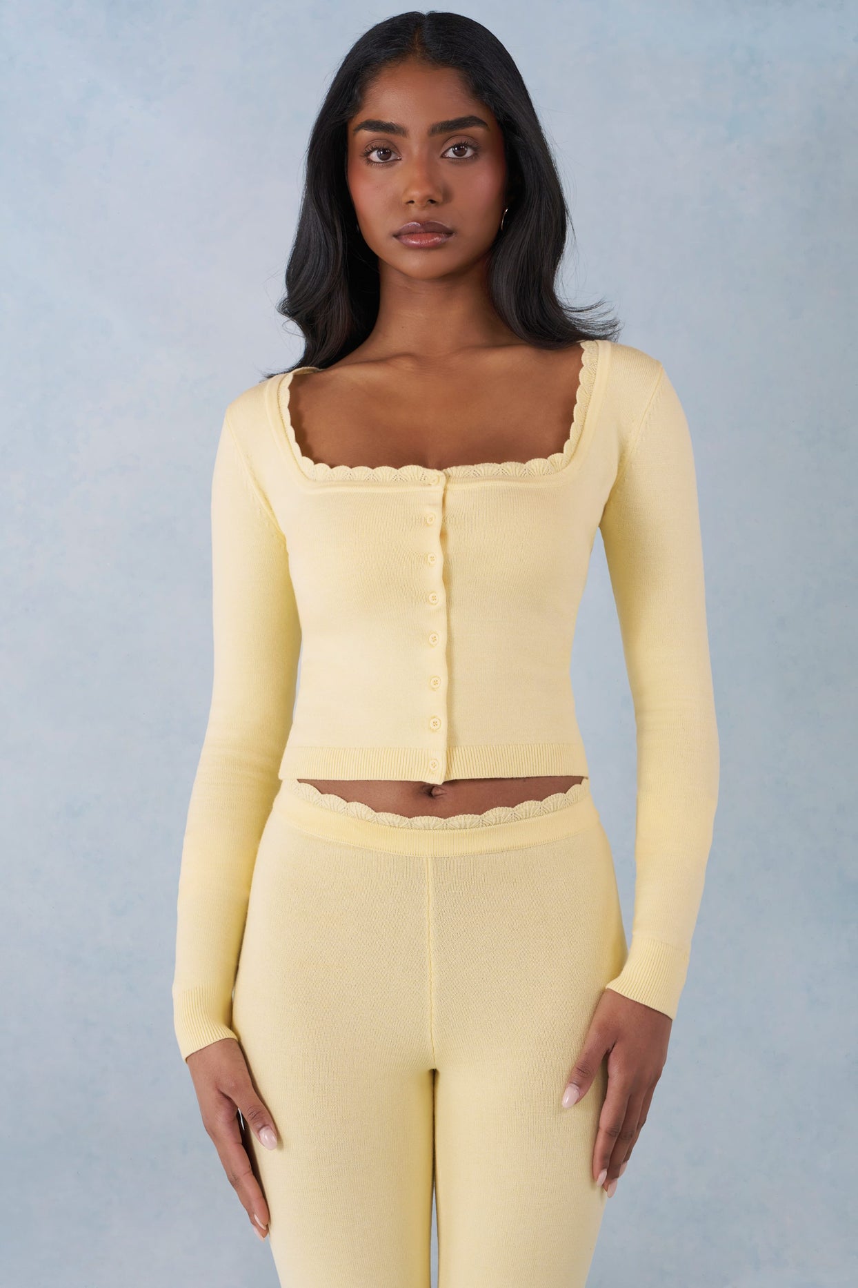 Knit Long-Sleeve Cardigan in Butter Yellow - 6