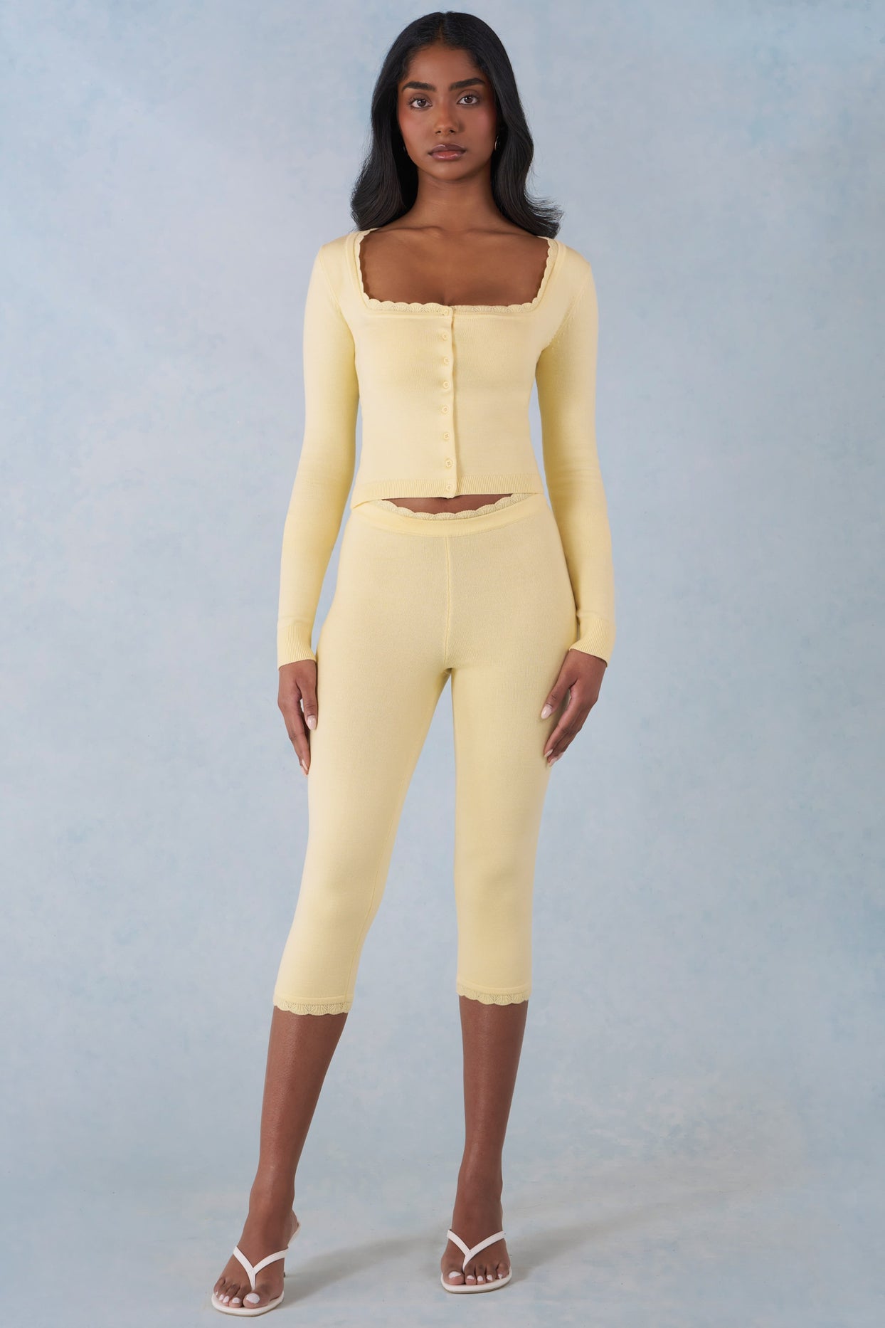 Knit Mid-Rise Capri Trousers in Butter Yellow - 6
