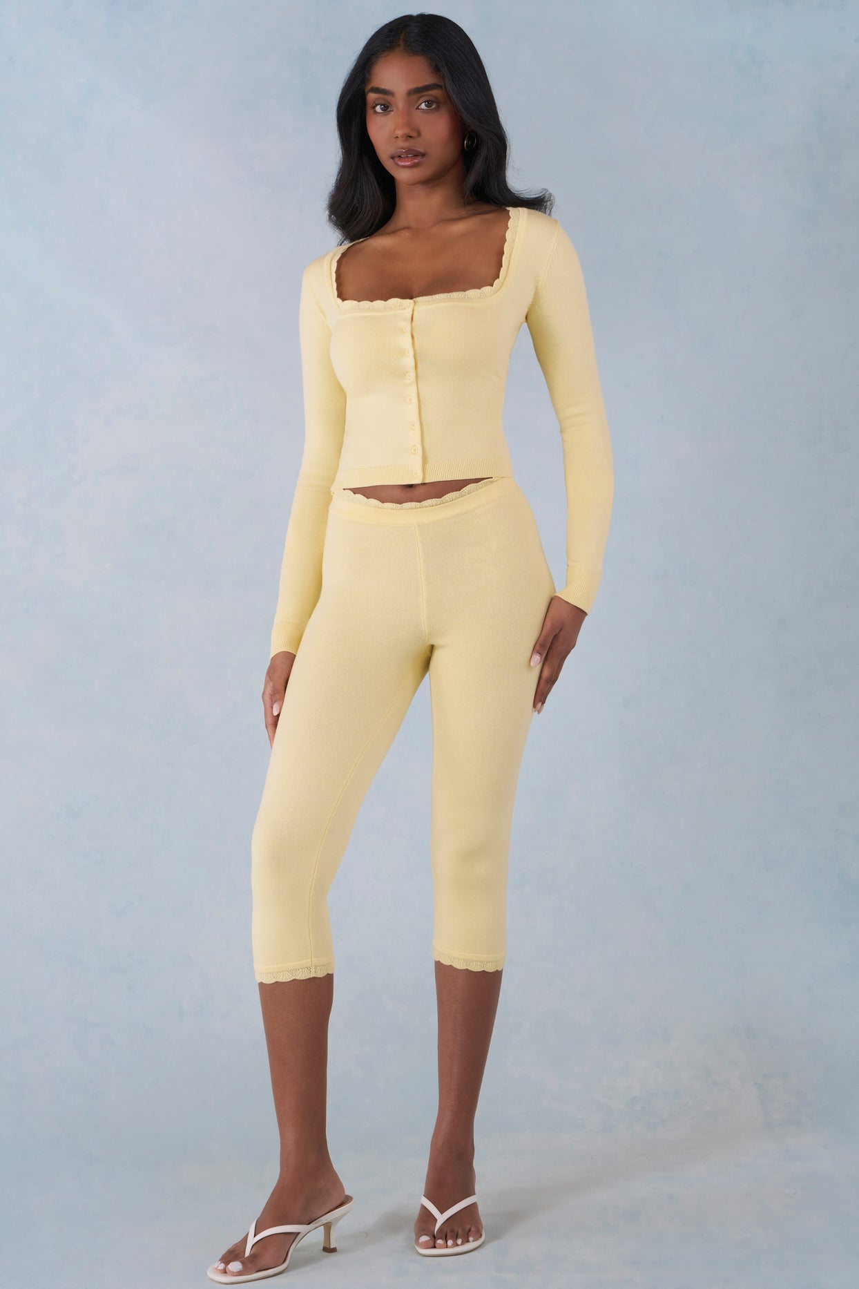 Knit Mid-Rise Capri Trousers in Butter Yellow - 7