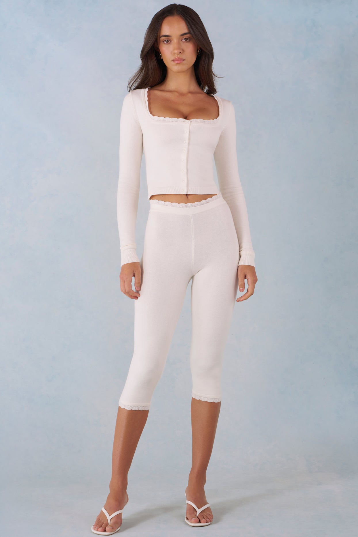 Knit Mid-Rise Capri Trousers in Ivory - 1