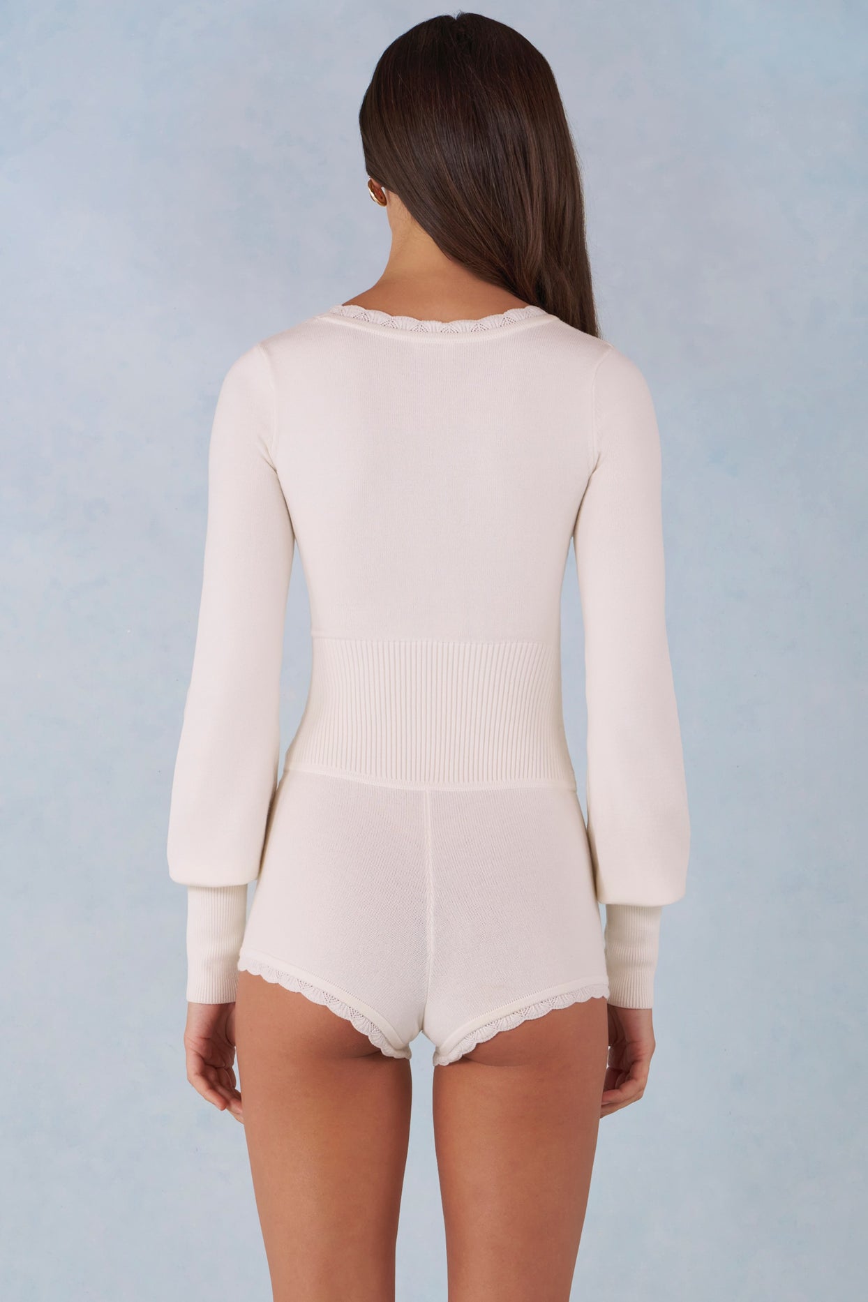 Knit Long-Sleeve Romper in Ivory - 6