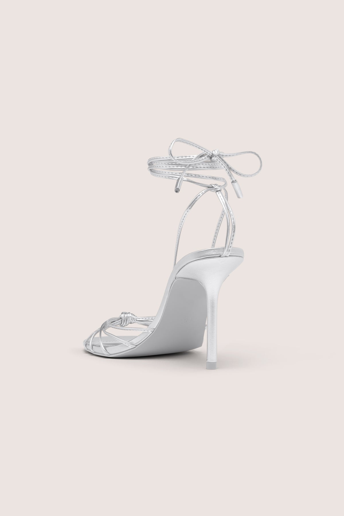 Lace-Up Heeled Sandal in Silver