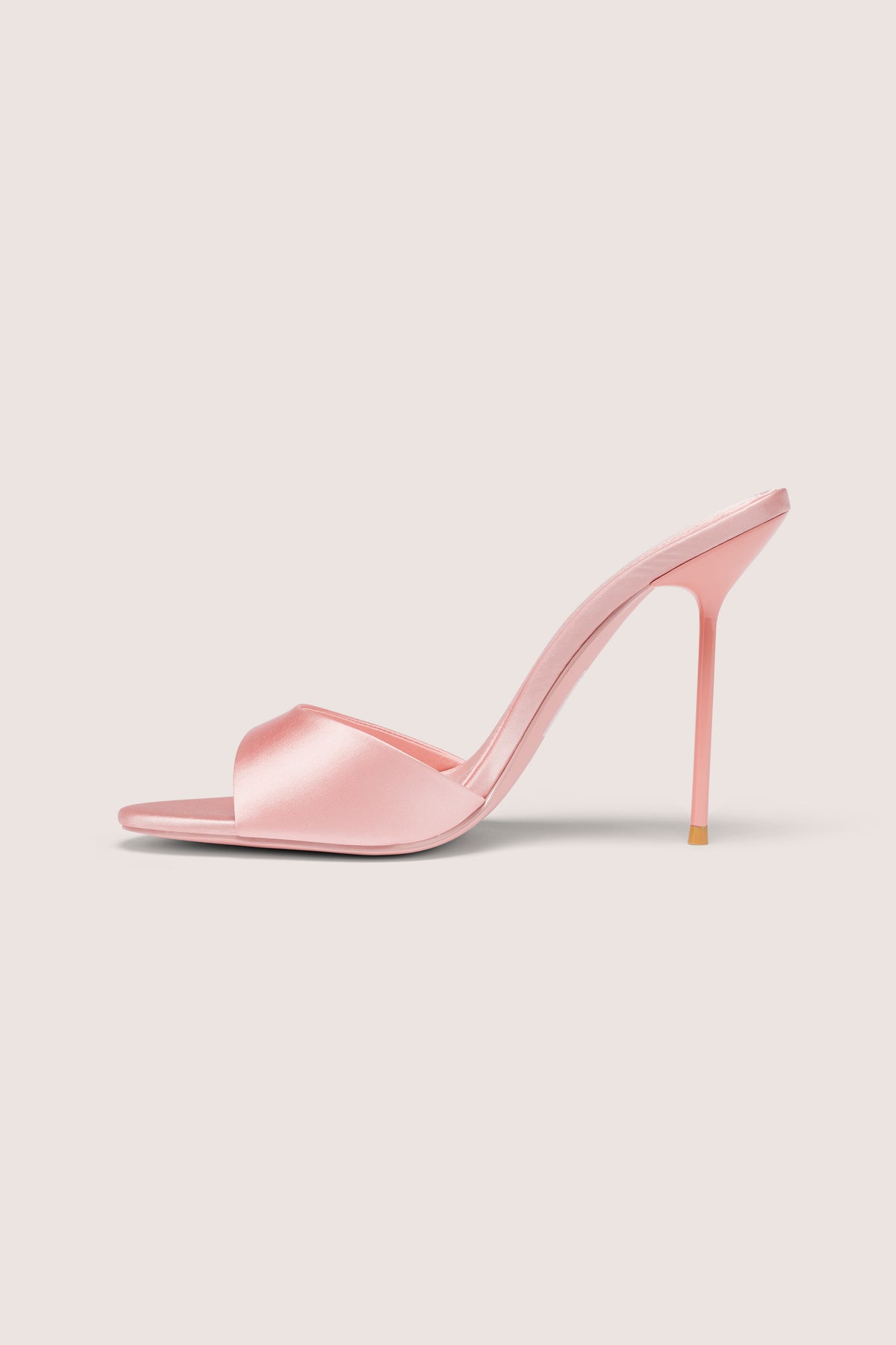 Satin Heeled Mule Sandal in Soft Pink